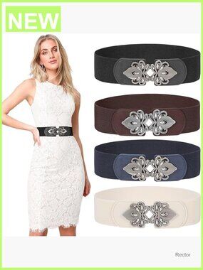 4 Pack Wide Elastic Waist Belt for Dresses Plus Size Vintage Stretch Belt